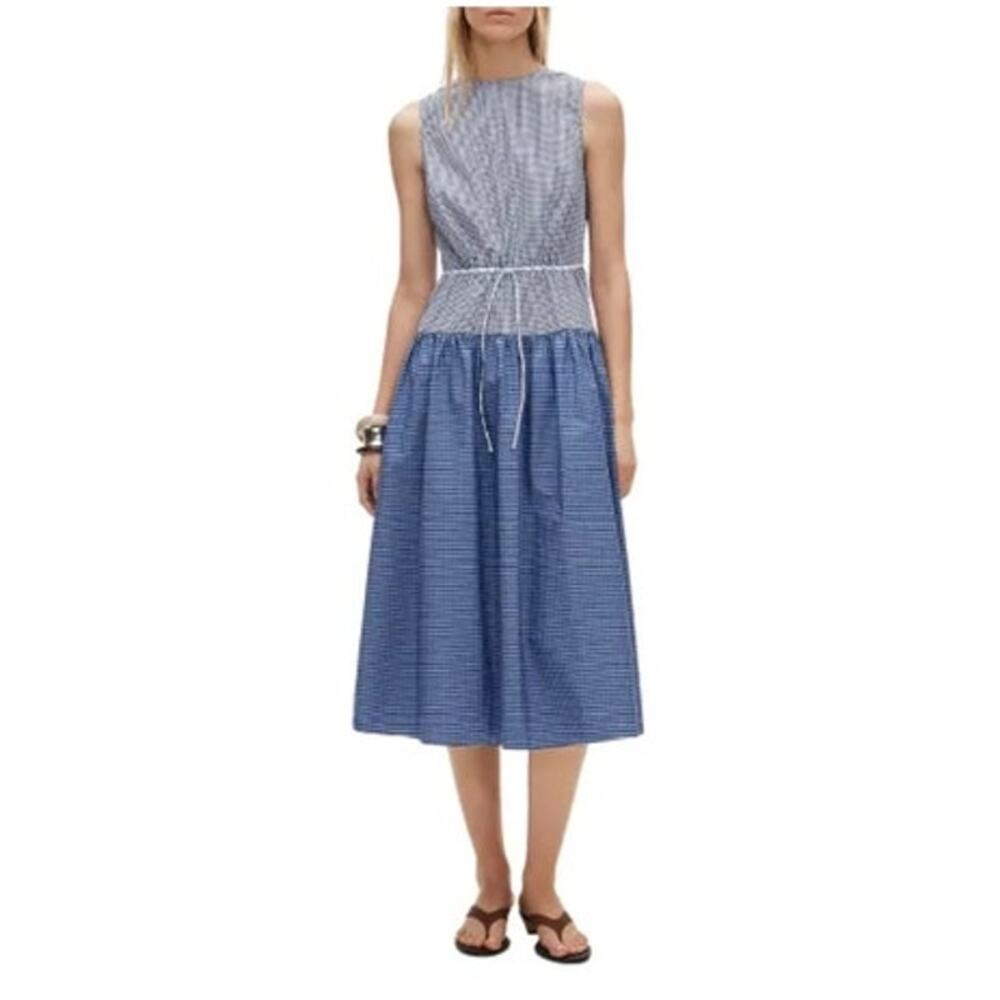 NWT J. Crew Open-Back Dress Gingham Print Coastal Classic Blue Petite 2 *Flaw